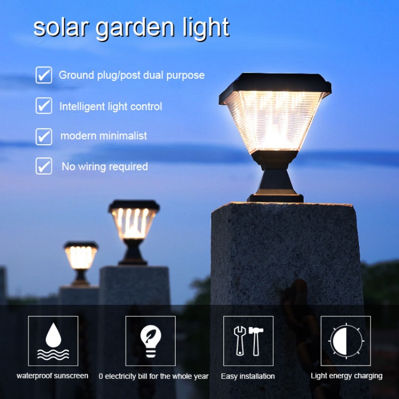 방수 LED 야외 태양 기둥 헤드 라이트 울타리 캡 게이트 기둥 램프, 따뜻한 화이트 빌라 안뜰 정원 풍경 잔디 램프
